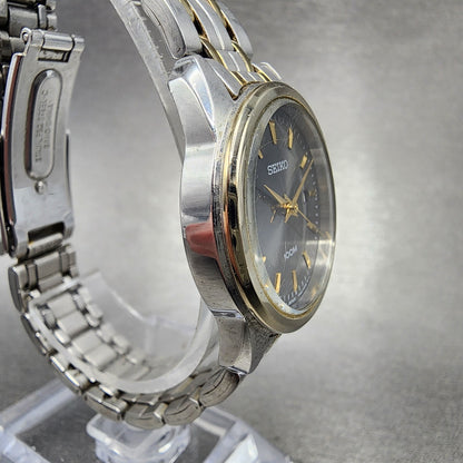 Seiko Watch Women 27mm Gray Dial Two Tone Date Round 7N82-0HF0 New Battery