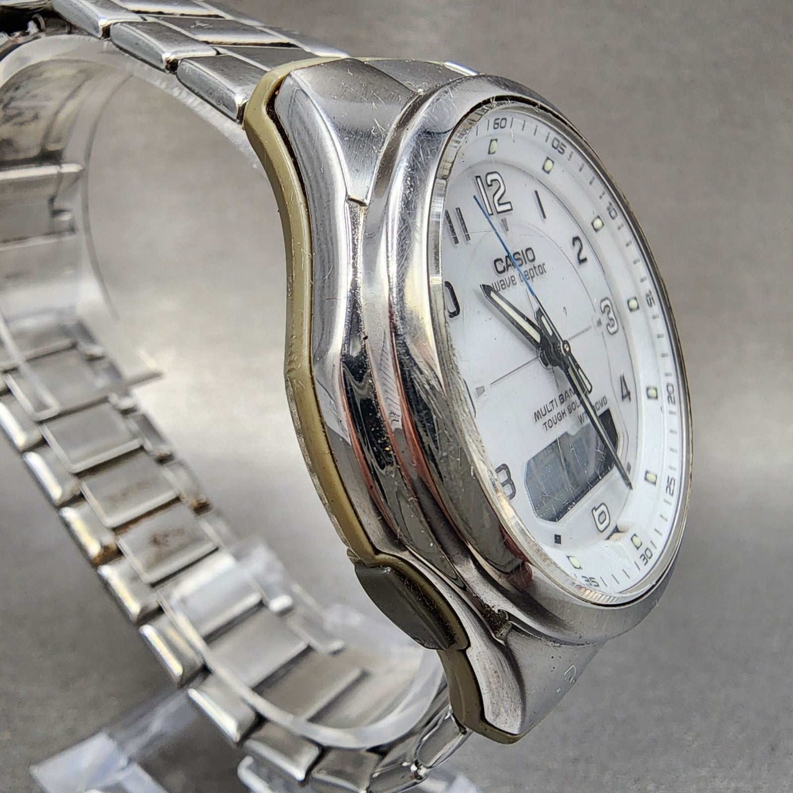 Casio Wave Ceptor Watch Men 41mm White Dial Silver Tone Solar WVAM600 Works3