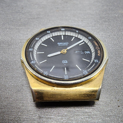 Seiko SQ Watch Men 37mm Black Dial Gold Tone Daydate 7559-6009 PARTS