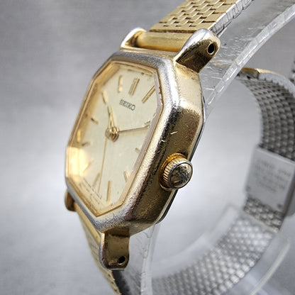 Seiko Watch Women 20mm Champagne Dial Gold Tone Octagon 4n215022 New Battery2