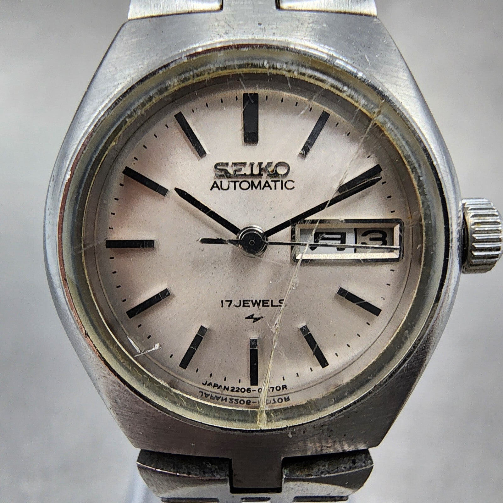 Seiko Automatic Watch Women 25mm Silver Dial Silver Tone Daydate Runs READ!!!!!!1