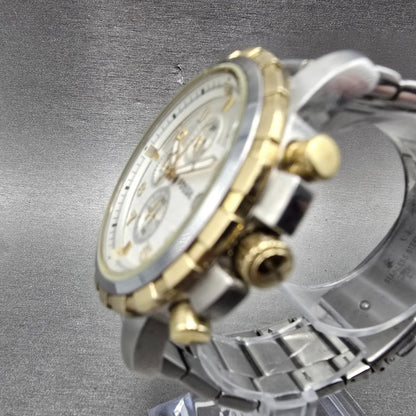 Fossil Dean Chronograph Watch Men 45mm Silver Dial Two Tone Date FS4795 New Bat2