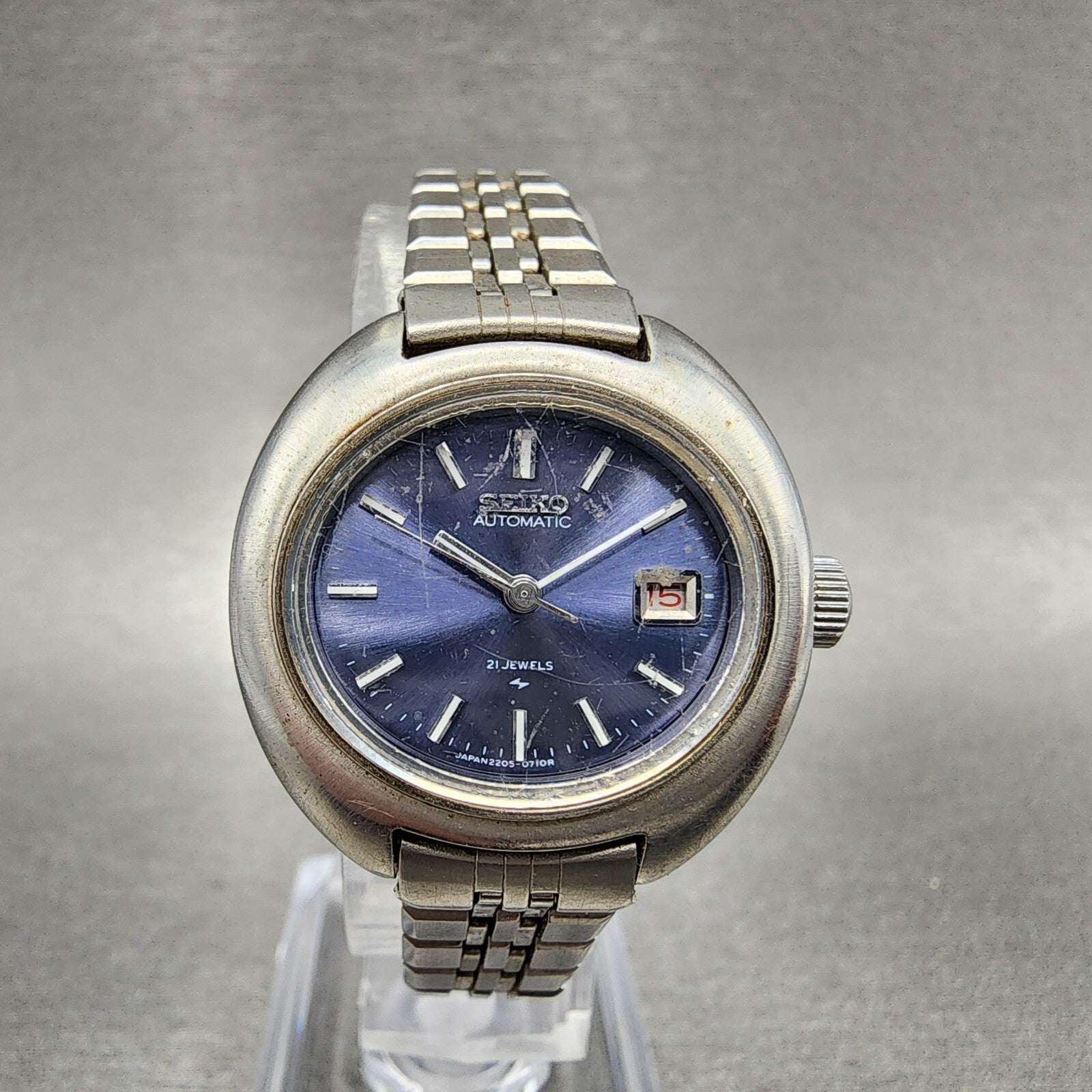 VTG Seiko Automatic Watch Women 27mm Blue Dial Steel Daydate 22057000 PARTS0