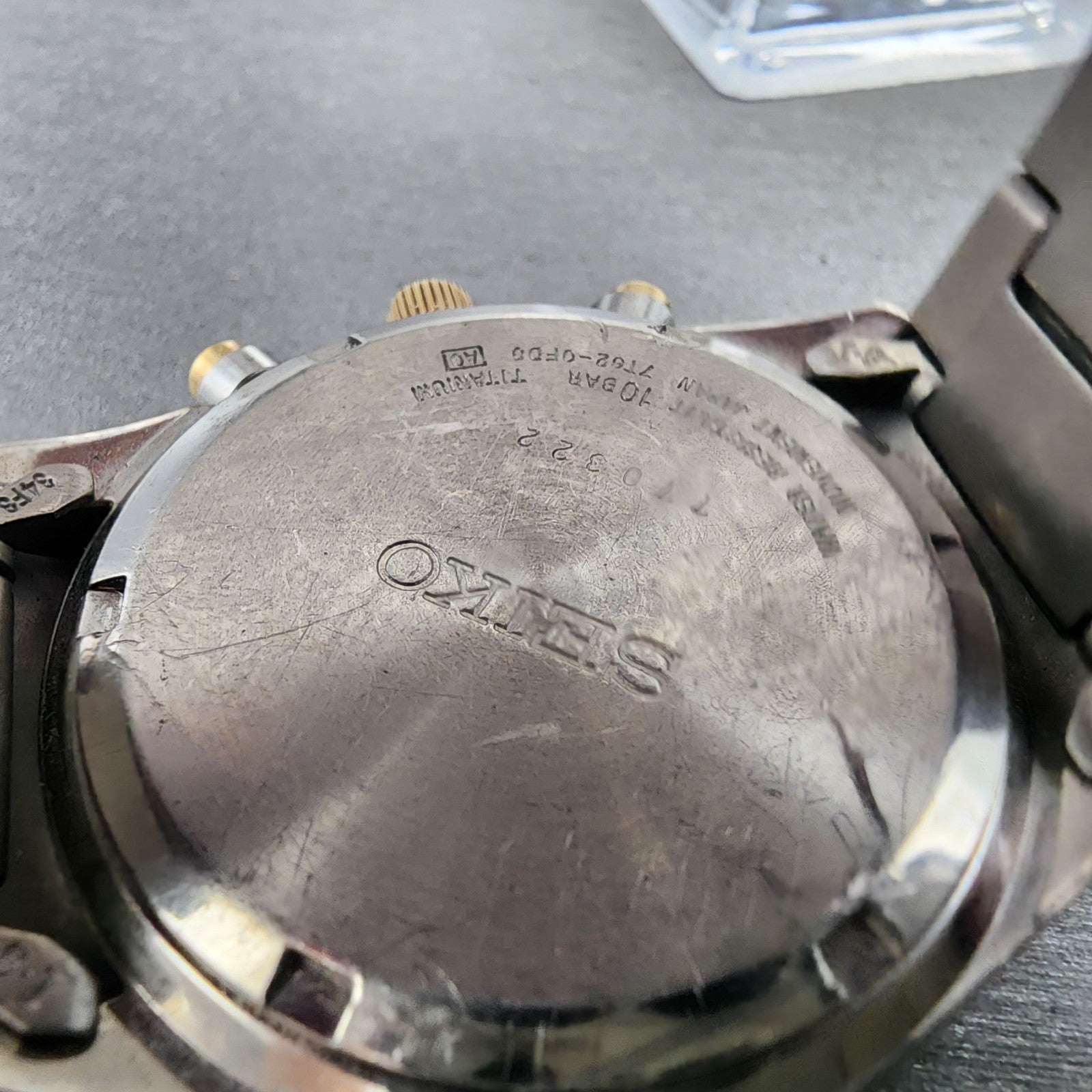 Seiko Chronograph Watch Men 38mm Blue Dial Titanium Date Alarm 7T620FD0 PARTS10