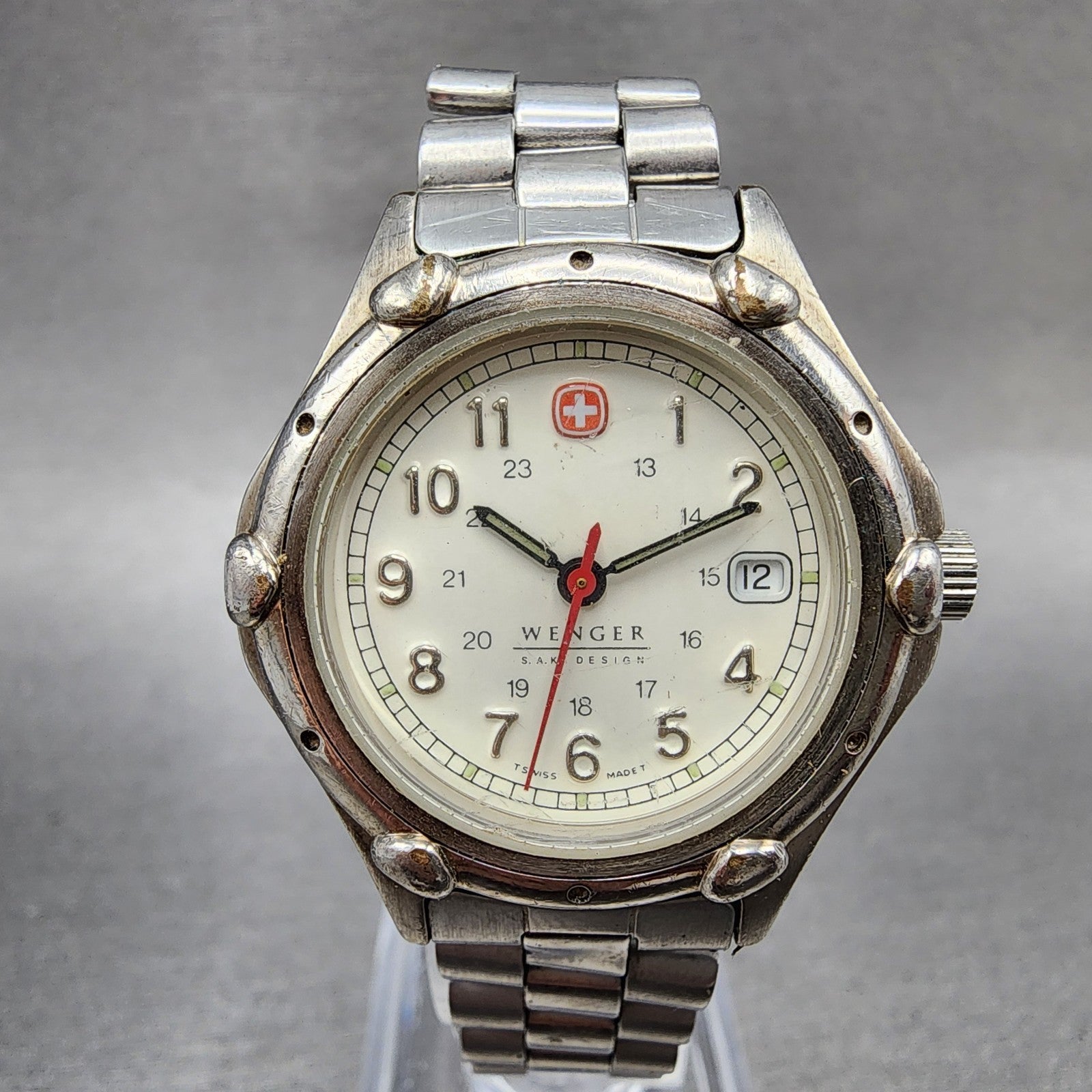 Wenger SAK Design Watch Women 29mm White Dial Steel Date Round New Battery0