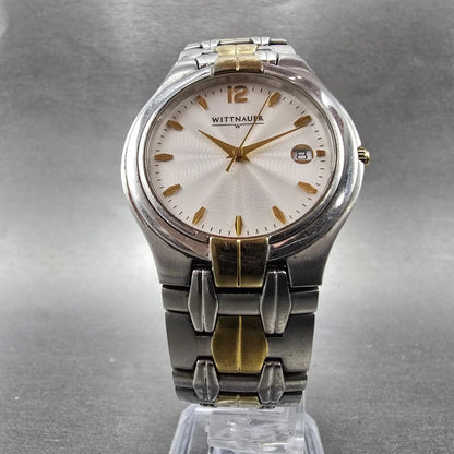 Wittnauer Watch Men 35mm White Dial Two Tone Date Round 12B01 New Battery5