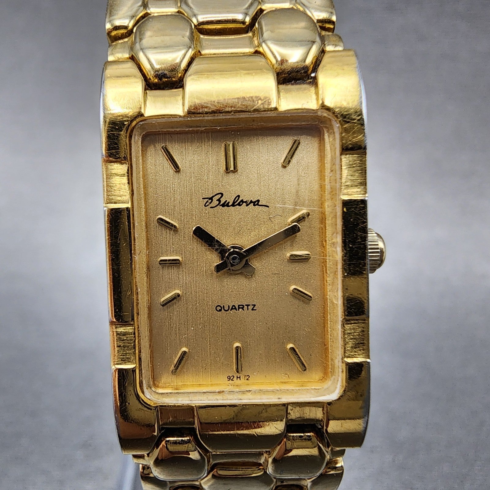 Bulova Tank Watch Women 17mm Gold Dial Gold Tone Rectangle 92H72 New Battery2