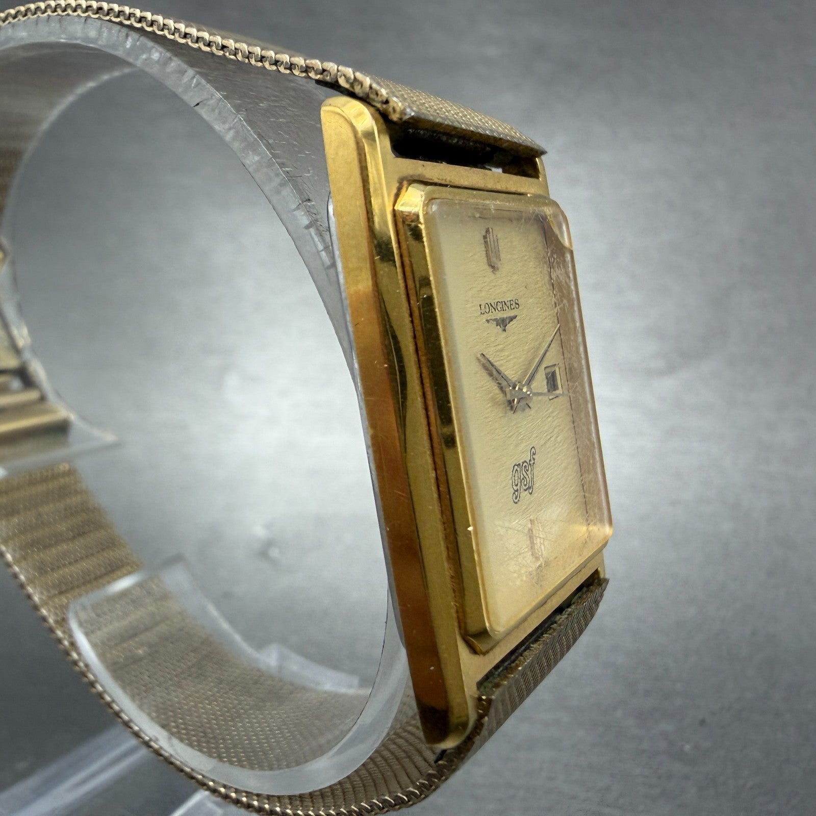 Longines Tank Watch Men 26mm Gold Dial Gold Tone Date Rectangle New Battery3