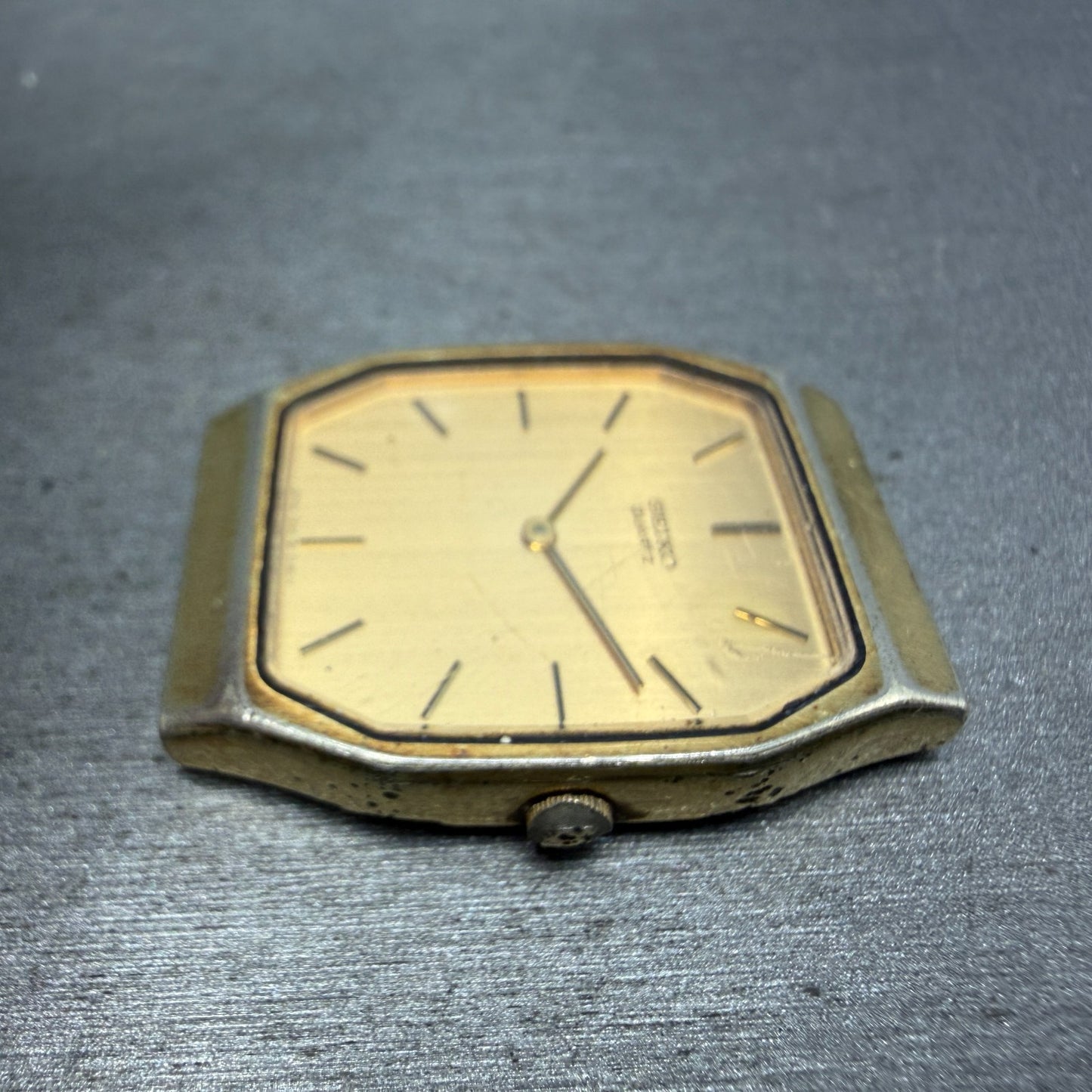Seiko Tank Watch Men 28mm Champagne Dial Gold Tone Rectangle 7430-5089 PARTS6