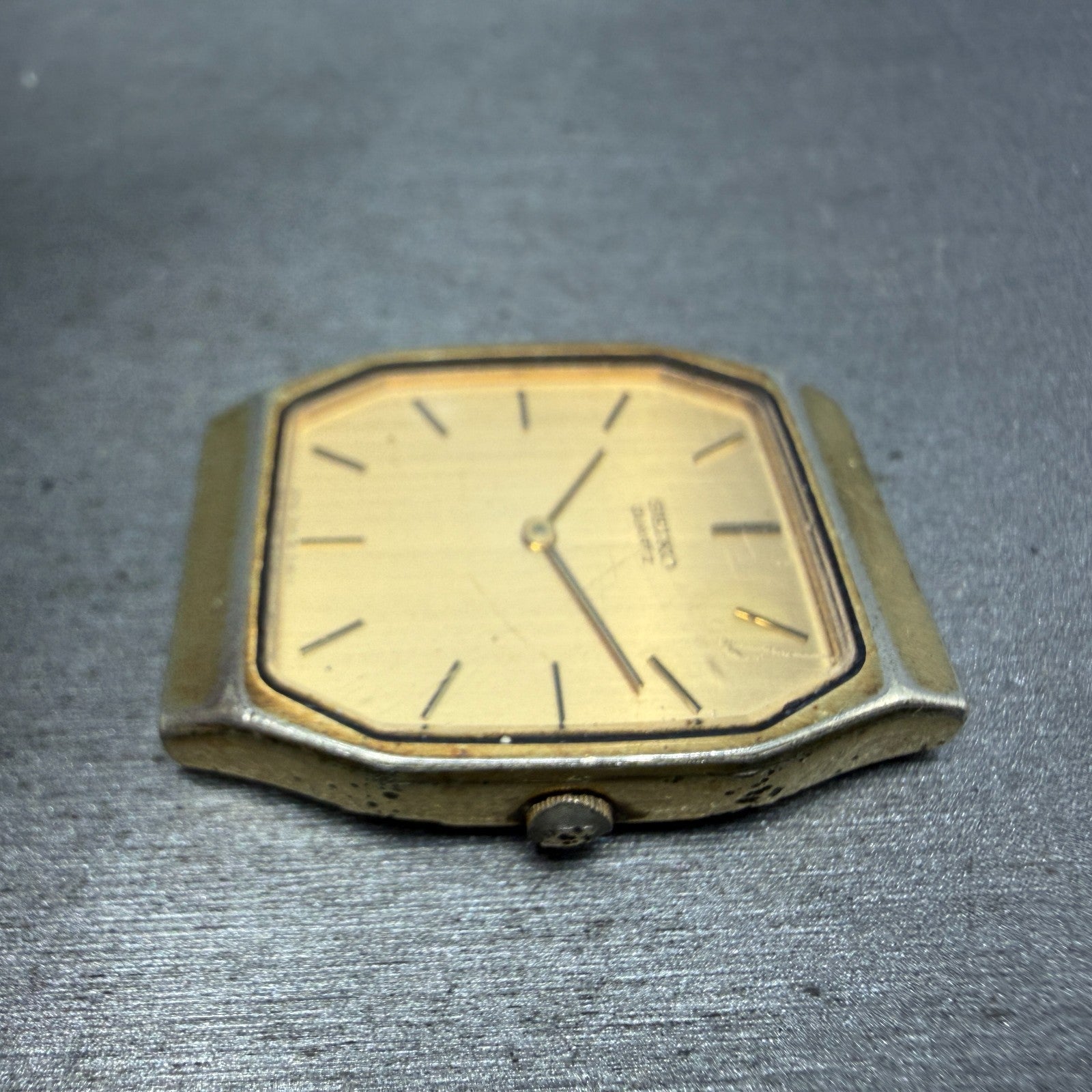 Seiko Tank Watch Men 28mm Champagne Dial Gold Tone Rectangle 7430-5089 PARTS6
