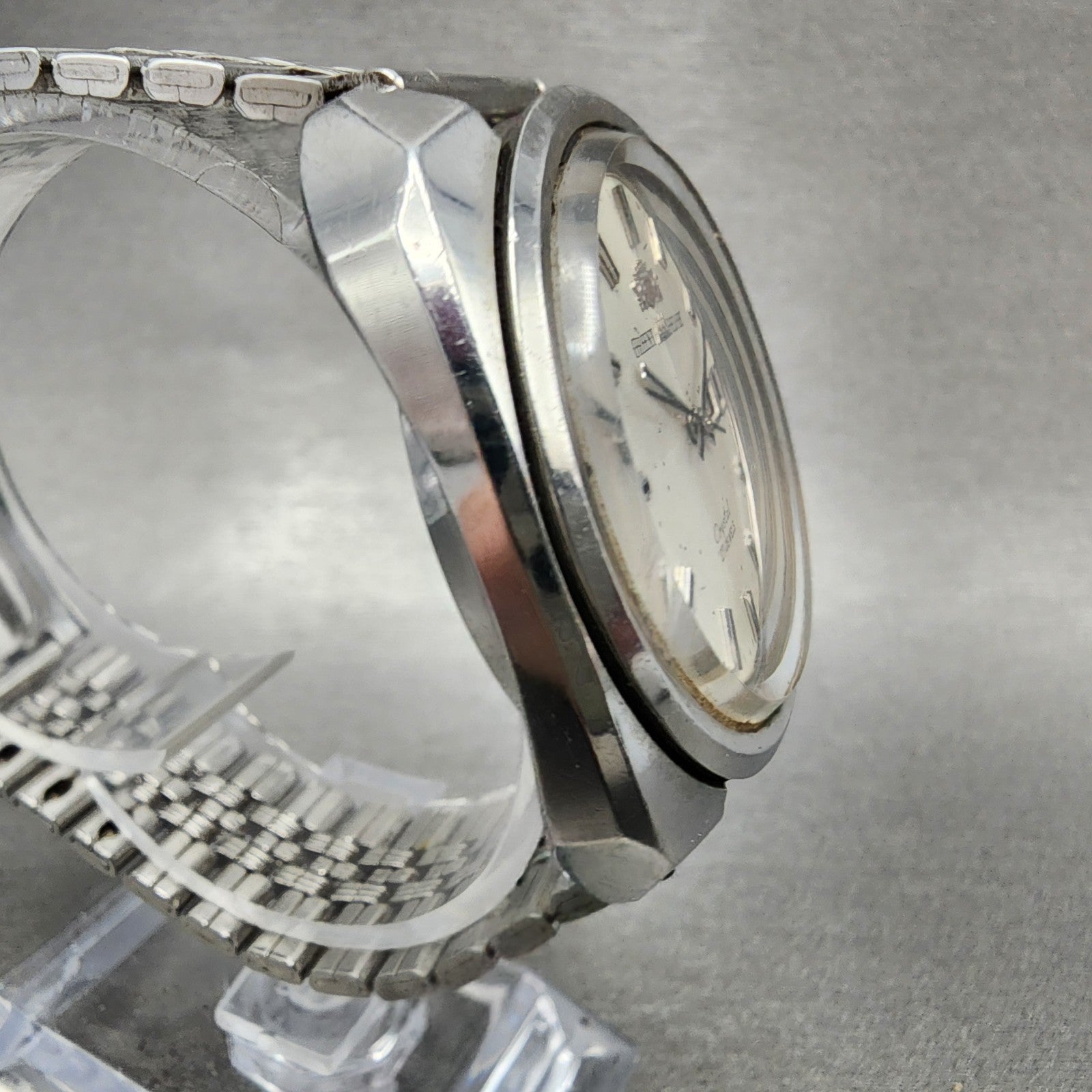 Orient AAA Deluxe Watch Men 37mm White Dial Silver Tone Daydate Cushion PARTS3