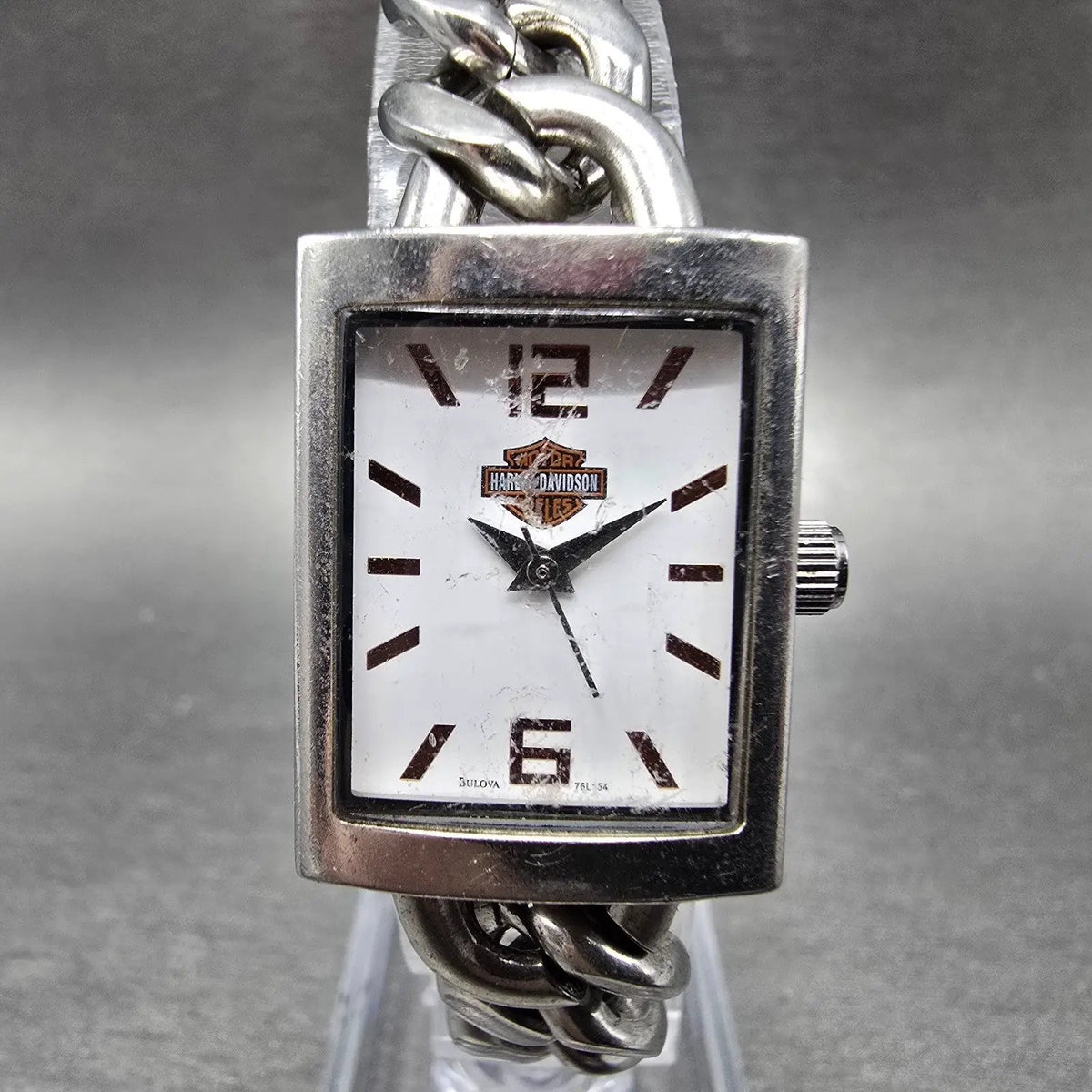 Bulova Harley Davidson Watch Women 20mm White Dial Silver Rectangle New Battery0