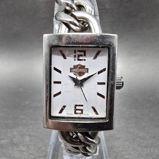 Bulova Harley Davidson Watch Women 20mm White Dial Silver Rectangle New Battery0