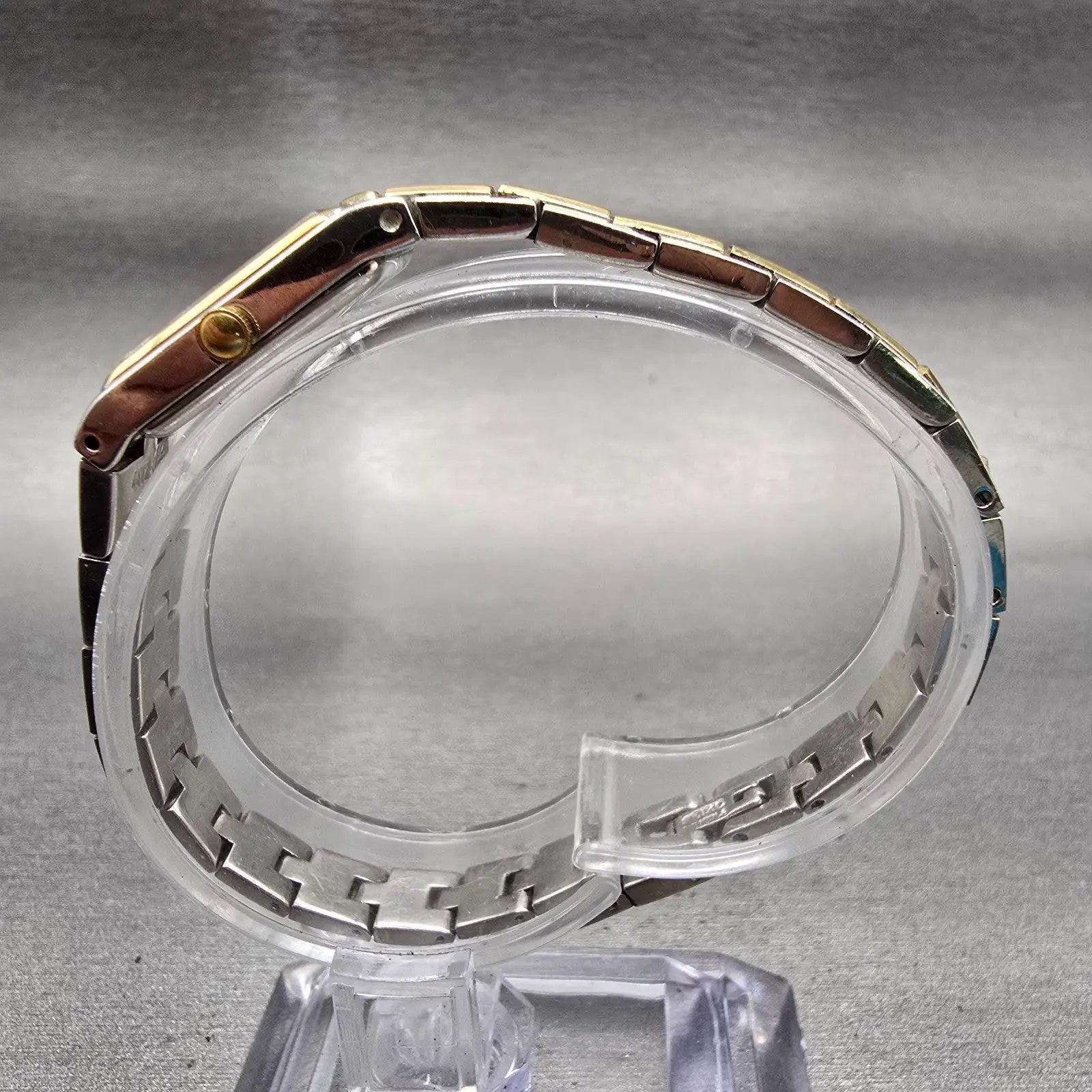 Seiko Watch Women 13mm Black Dial Two Tone Rectangle 2E20-7479 New Battery VTG6
