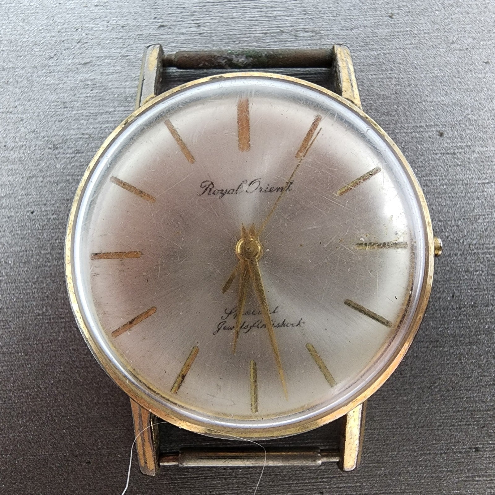 Royal Orient Watch Men 35mm Silver Dial Gold Tone 23 Jewels Manual WindPARTS2