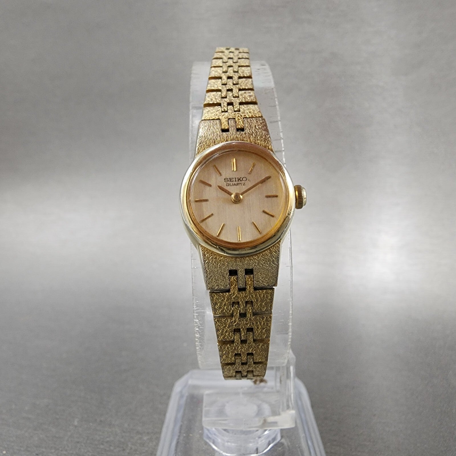 Seiko Watch Women 17mm Gold Dial Gold Tone Round 54205039 New Battery VTG ABD5