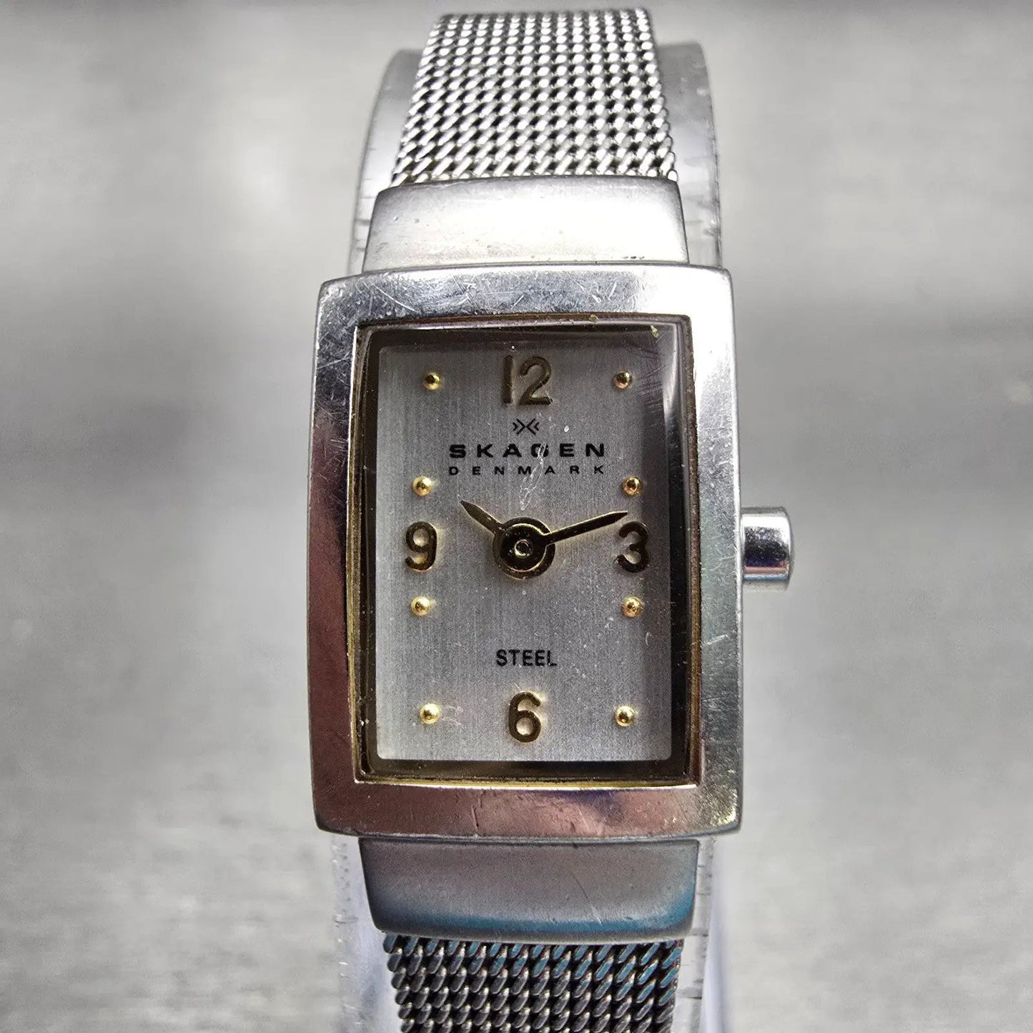 Skagen Denmark Watch Women 15mm Silver Dial Silver Tone Rectangle 490SGS New Bat0