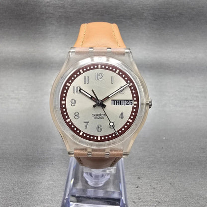 Swatch Croissant Chaud Watch Men 34mm Champagne Dial Daydate GE700 New Battery1
