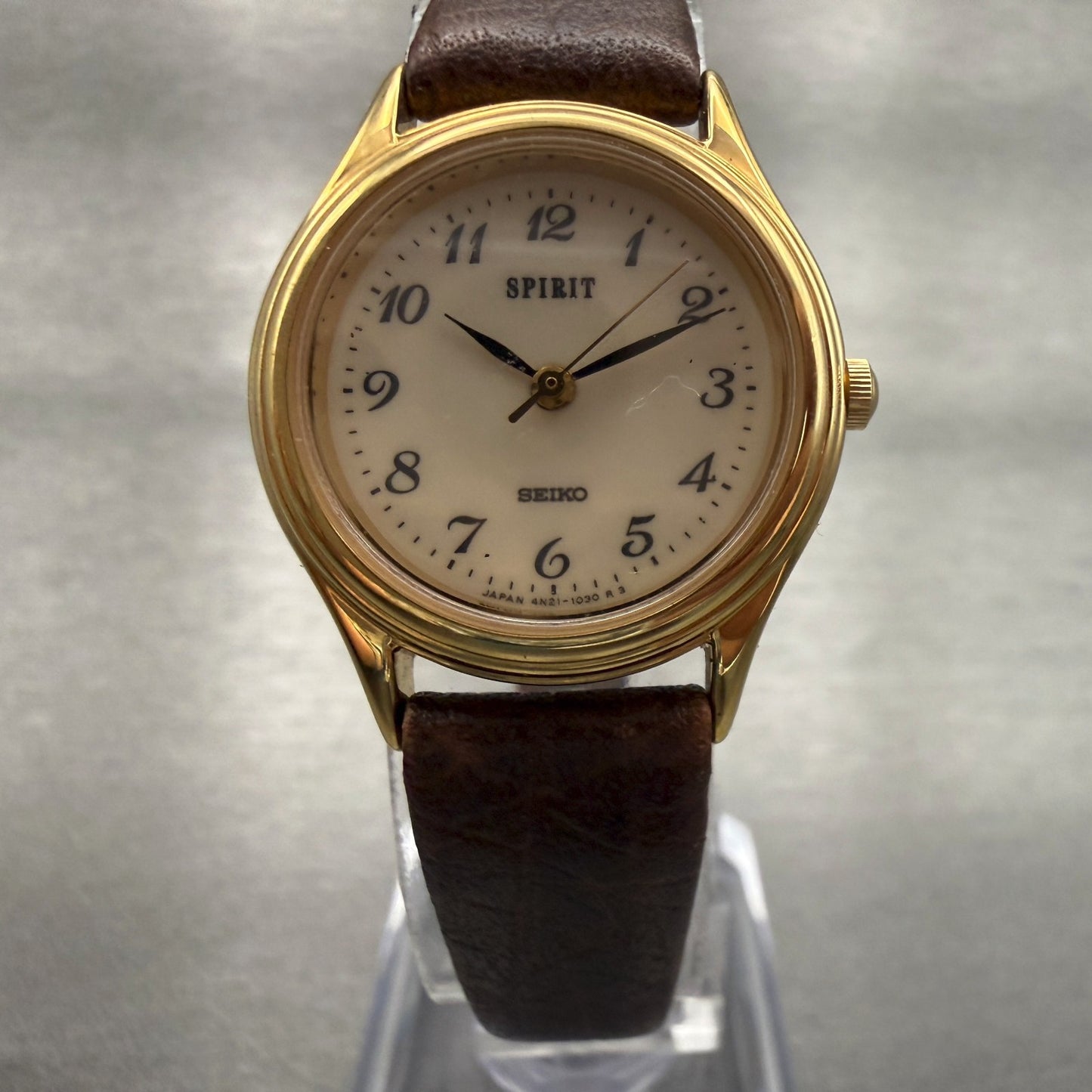 Seiko Spirit Watch Women 24mm Champagne Dial Gold Tone Round 4N21-0540 New Batt5