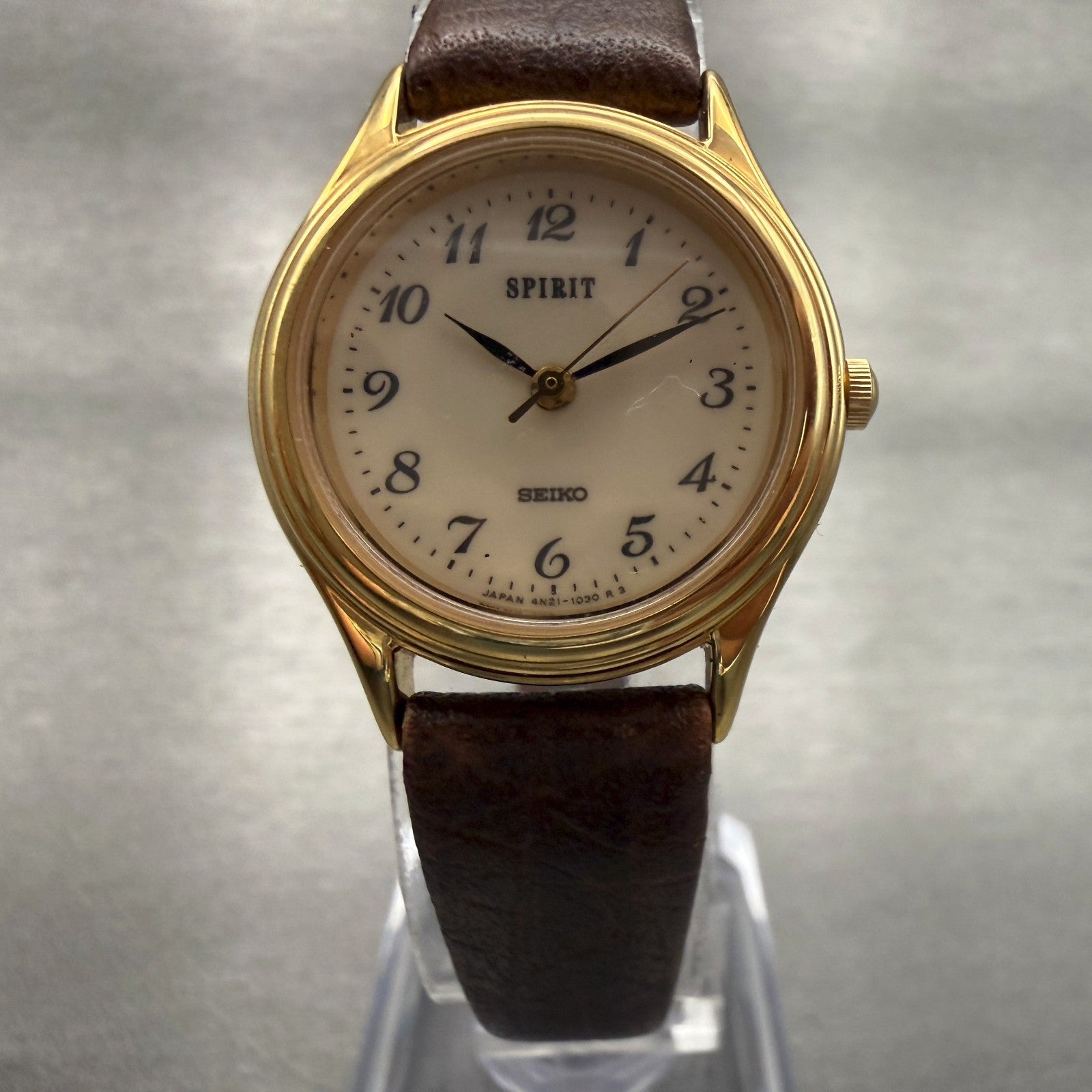 Seiko Spirit Watch Women 24mm Champagne Dial Gold Tone Round 4N21-0540 New Batt5