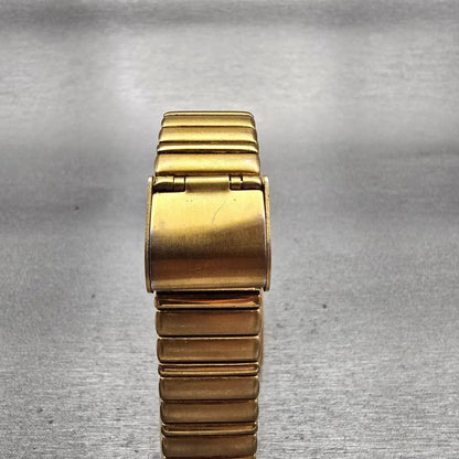 Seiko Tank Watch Men 26mm Black Dial Gold Tone Date Rectangle 5Y32-5129 New Batt7