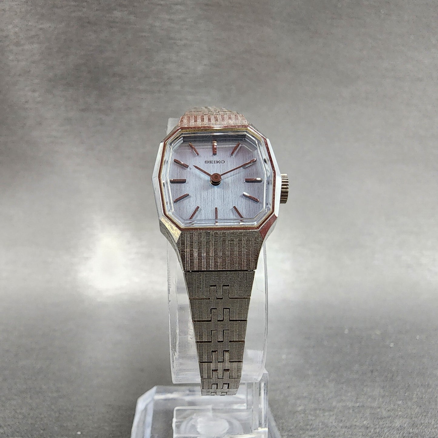 Seiko Watch Women 19mm Blue Dial Silver Tone Rectangle Manual Wind Runs NOS10