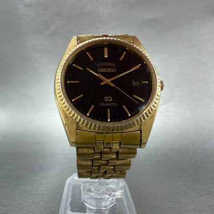 Seiko SQ President Watch Men 36mm Black Dial Gold Tone Daydate 5Y23-8A69 NewBatV5