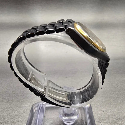 Seiko SQ Watch Women 24mm Black Dial Black & Gold Tone Daydate 2A23-0159 New Bat8