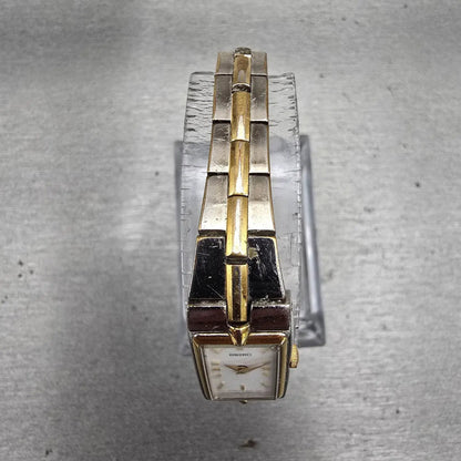 Seiko Watch Women 13mm White Dial Two Tone Rectangle 2E20-7479 New Battery READ!4