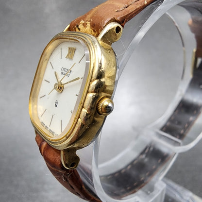 Citizen CQ Watch Women 20mm White Dial Gold Tone 2931-292740 New Battery