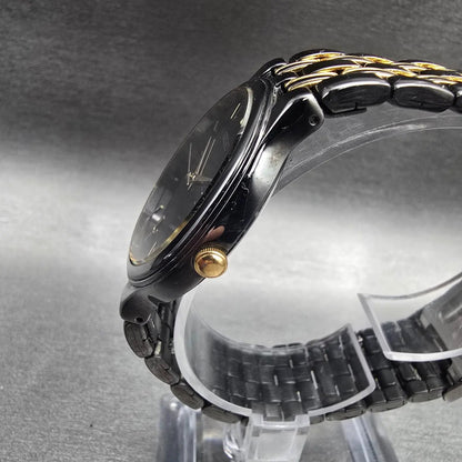 Seiko Watch Men 34mm Black Dial Black & Gold Date Round 7N22-7041 New Battery JP2