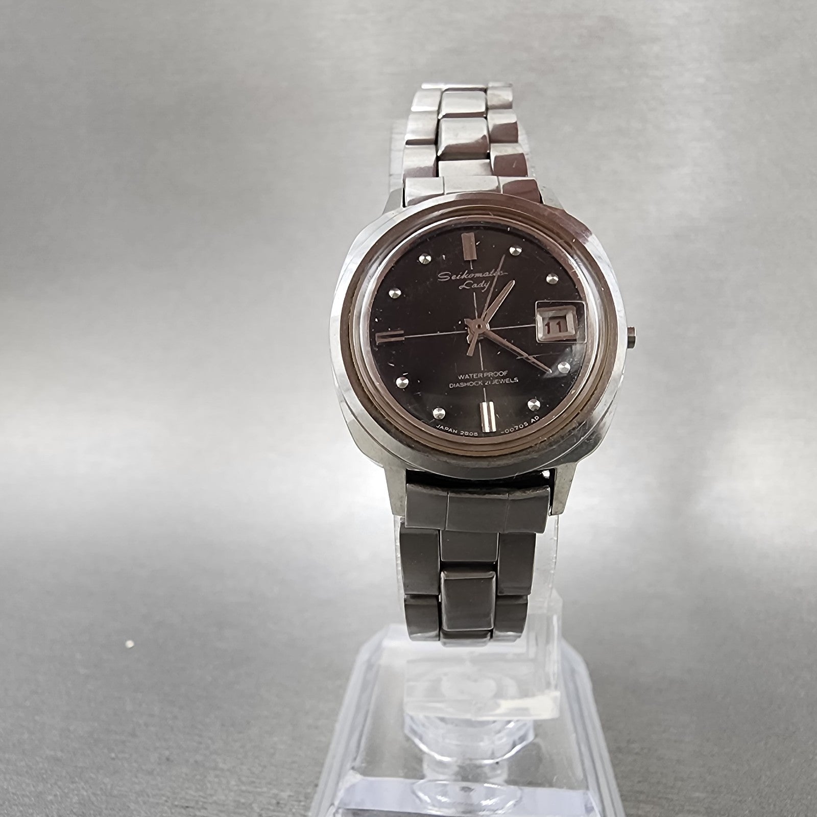 Seiko Seikomatic Lady Watch Women 24mm Black Dial Silver Tone Date Runs READ!!5