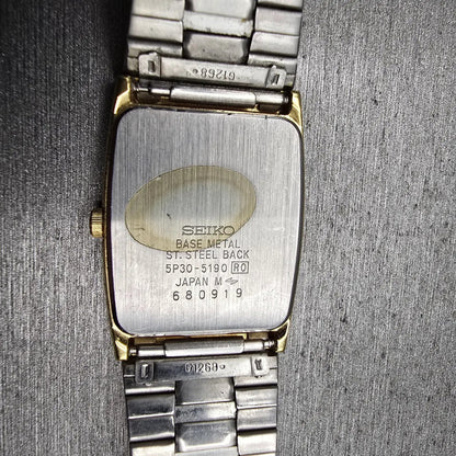 Seiko Watch Men 24mm Gold Dial Gold Tone Rectangle 5P30-5190 New Battery Vintage10