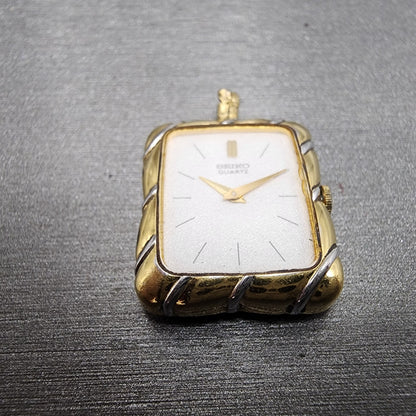 Seiko Pendent Watch Women 18mm Silver Dial Two Tone 2c205470 New Battery READ!!2
