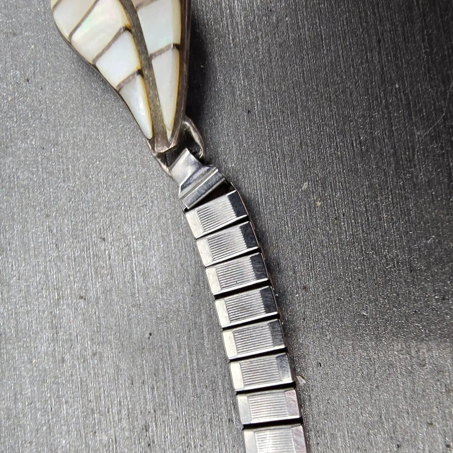 Navajo Sterling Silver Watch Band Tips 9mm Mother Of Pearl Leaf Design Vintage5