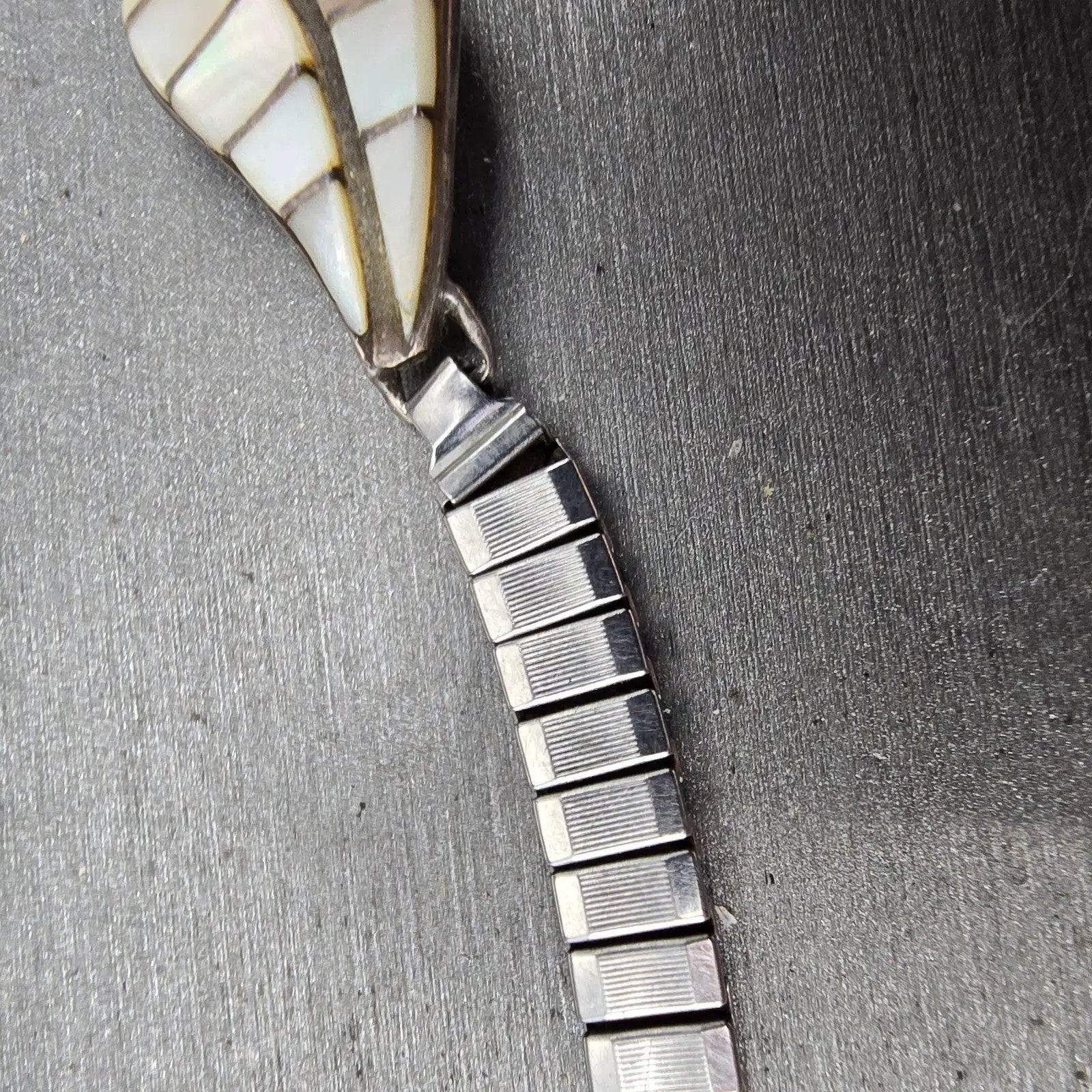 Navajo Sterling Silver Watch Band Tips 9mm Mother Of Pearl Leaf Design Vintage5