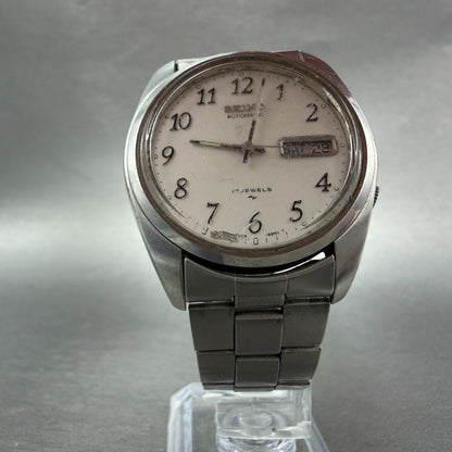 Seiko Automatic Watch Men 37mm White Dial Silver Tone DayDate 7009-8219 PARTS6