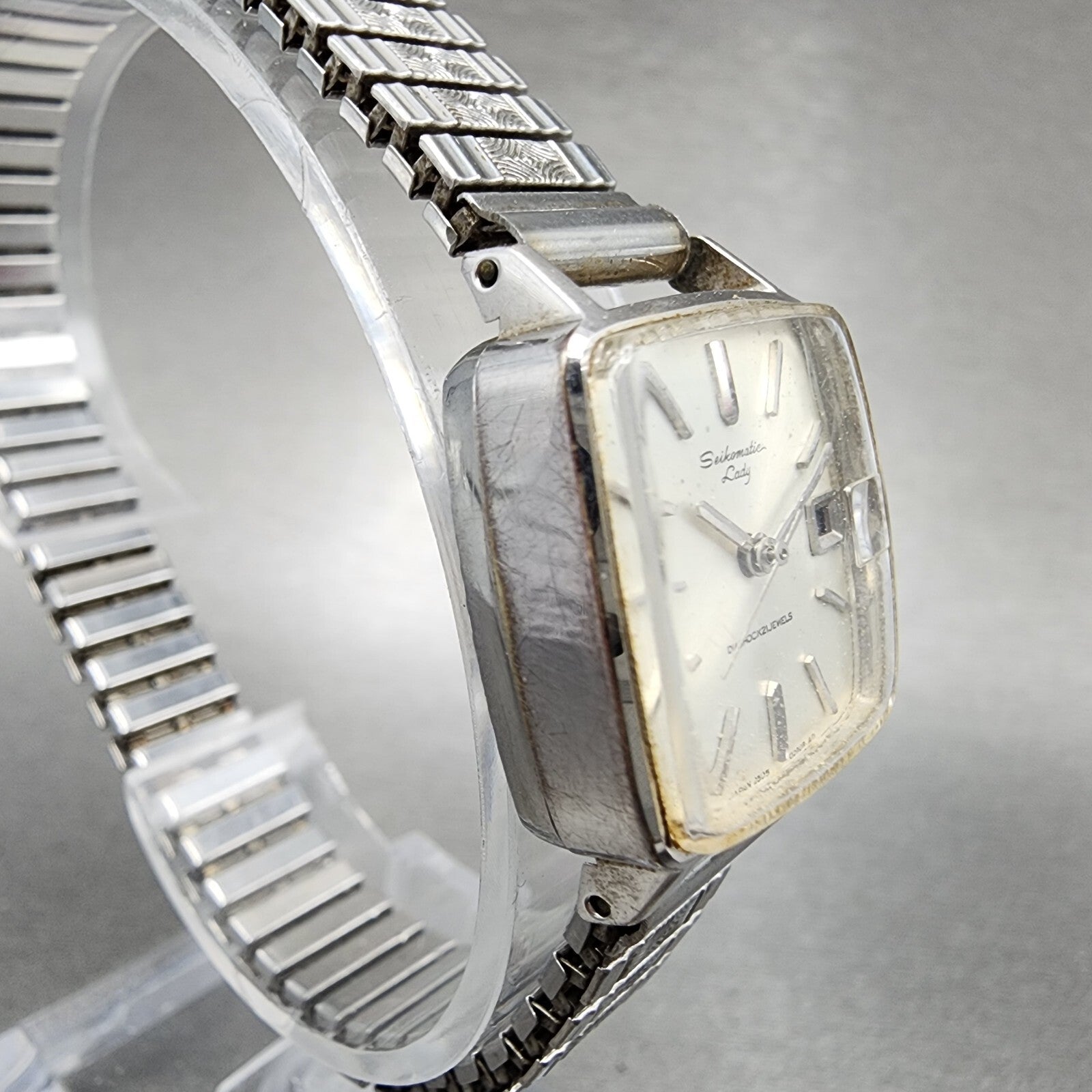 Seiko Matic Lady Watch Women 19mm White Dial Stainless Steel Rectangle Runs3