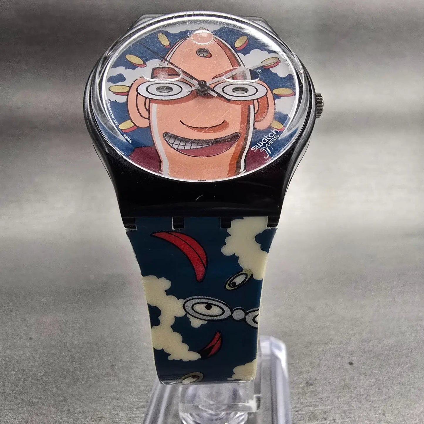 Swatch LOOKA Watch Men Blue Dial Black Tone Round GZ700 New Battery Vintage5