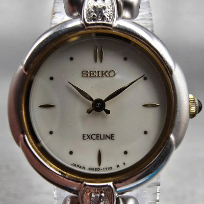 Seiko Exceline Watch Women 20mm MOP Dial Silver Tone Round 4N20-1060 New Battery1