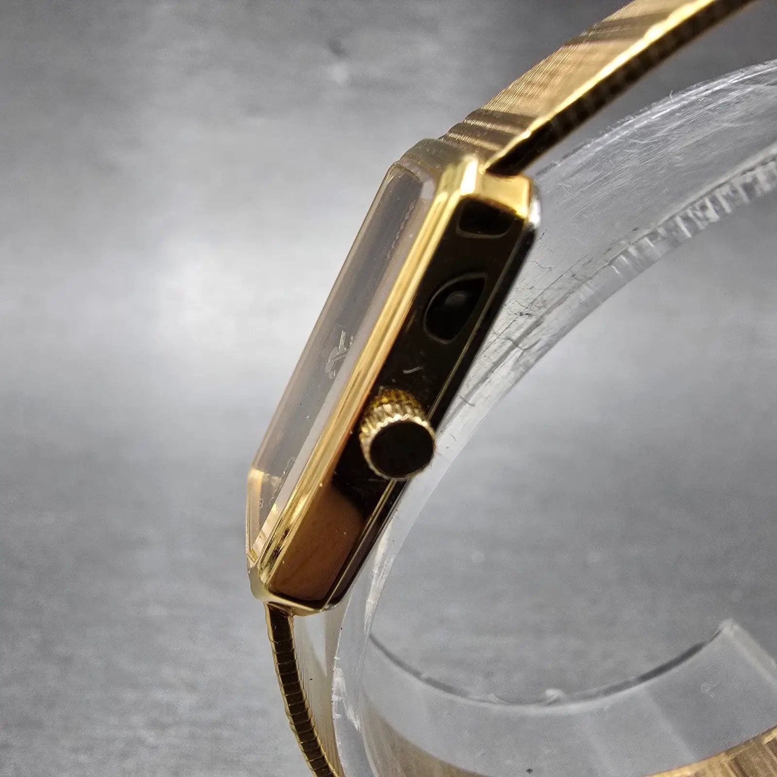 Wittnauer Watch Women 12mm Black Dial Gold Tone Rectangle AS1732 0280 New Batt4