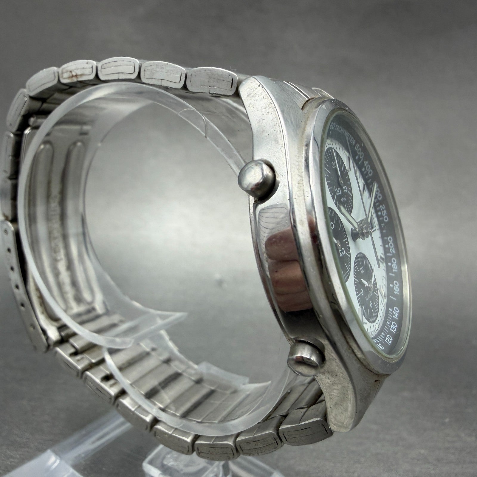 Seiko Chronograph Watch Men 39mm White Dial Steel Date Alarm Panda New Battery3