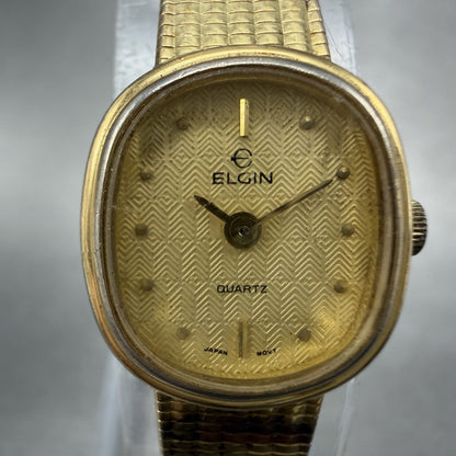 Elgin Watch Women 16mm Champagne Dial Gold Tone Oval Vintage New Battery1