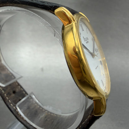 Bulova Watch Men 34mm White Dial Gold Tone Date Round 97B13 New Battery Vintage3