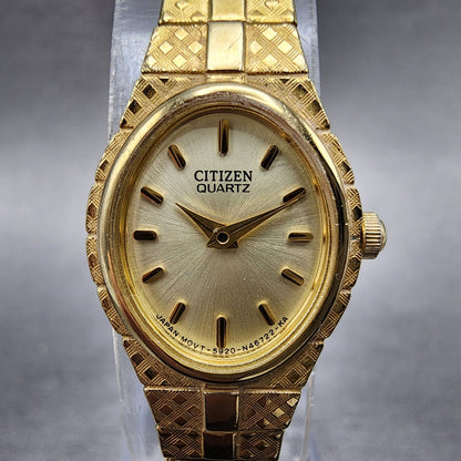 Citizen Watch Women 17mm Champagne Dial Gold Tone Oval 5920S056331 New Battery1