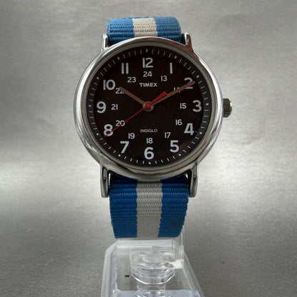 Timex Weekender Watch Men 37mm Black Dial Silver Tone Round T2N647 New Battery3