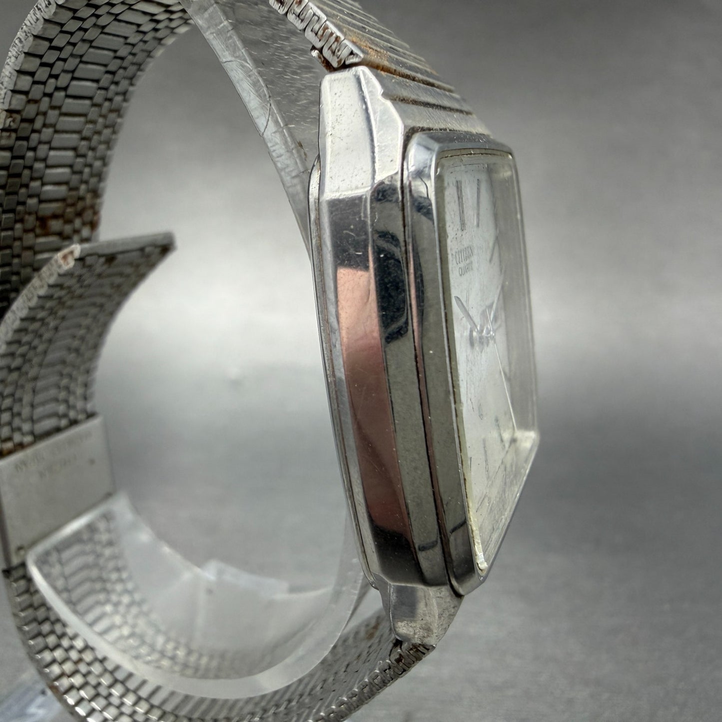 Citizen CQ Watch Men 32mm Silver Dial Silver Tone Daydate Rectangle New Battery3