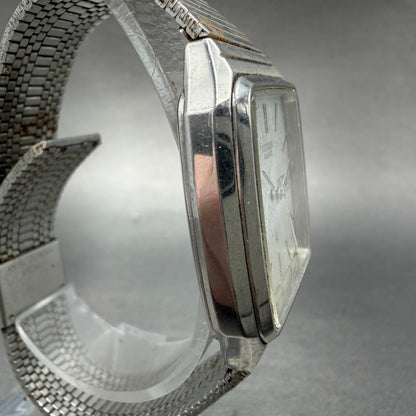 Citizen CQ Watch Men 32mm Silver Dial Silver Tone Daydate Rectangle New Battery3