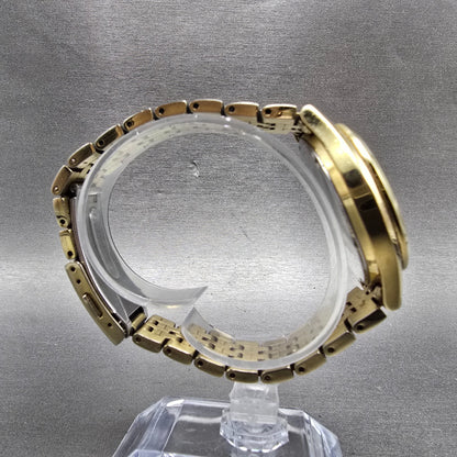 Seiko Solar Watch Men 37mm Champagne Dial Gold Tone Daydate V158-0aa0 Runs QR9