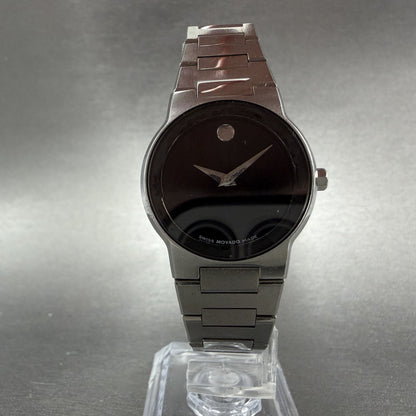 Movado Safiro Watch Women 26mm Black Dial Steel Round 0605806 New Battery ABCD5